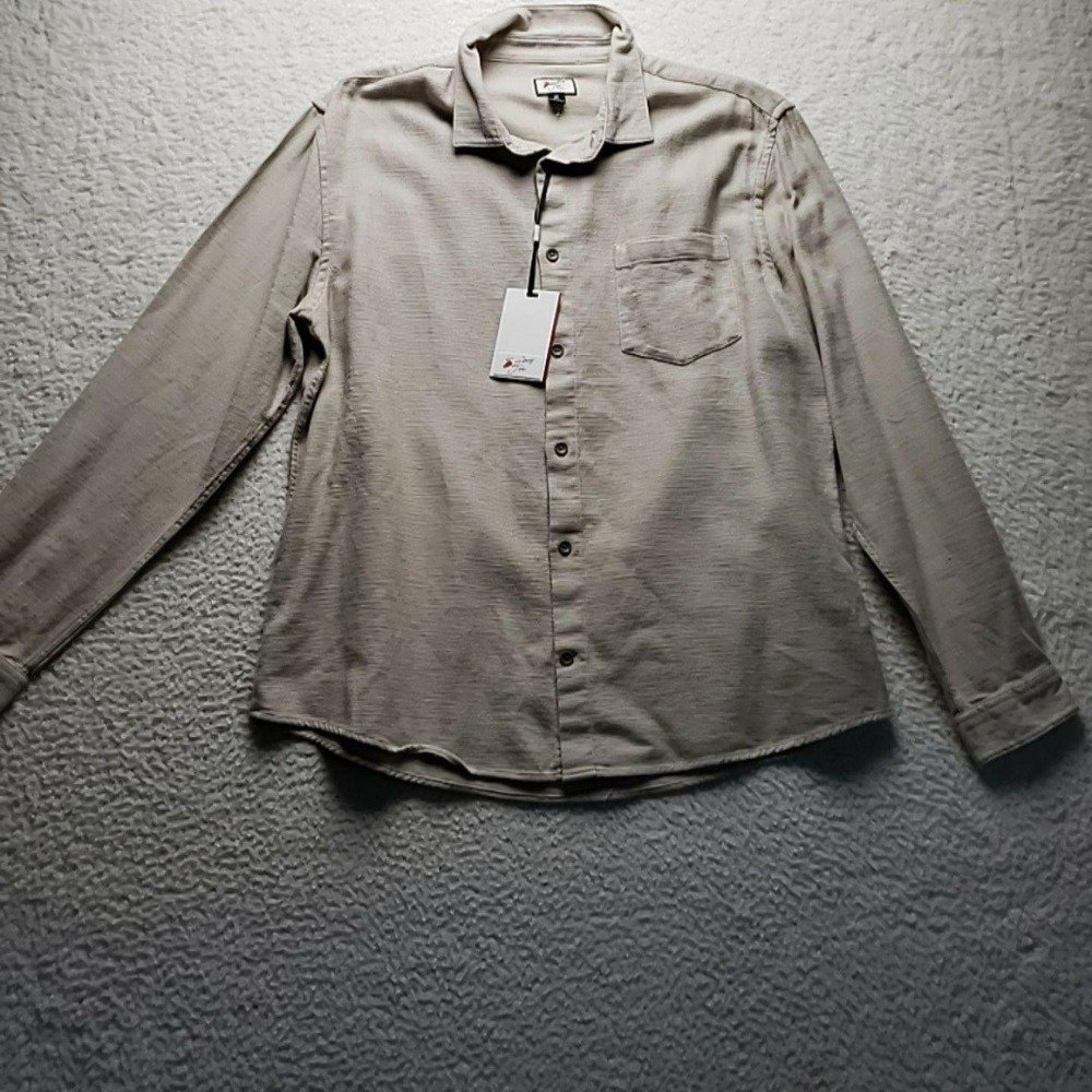 Sunday Joe Shirt Mens XL Beige Sand Knit Long Sleeve Button-Up Cotton Casual